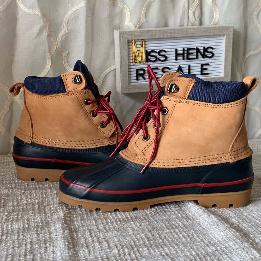 MENS LANDS END DUCK BOOT TAN LEATHER WATERPROOF - Picture 5 of 8